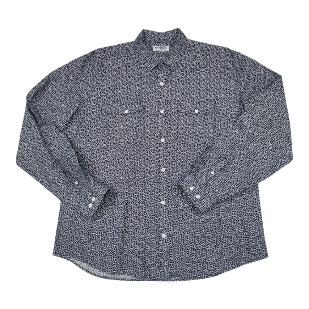 Express Men's Button Down Long Sleeve Dress Shirt Cotton Linen Blend Size XL